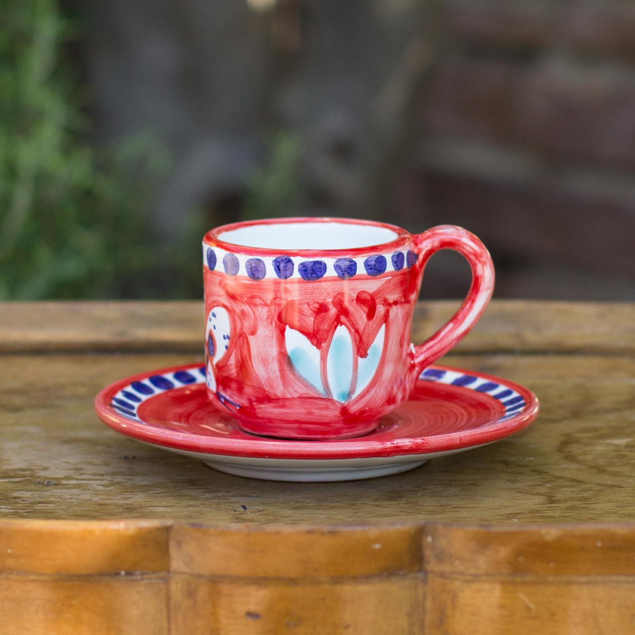 Hand-Decorated Vietri Ceramic Cup with Saucer