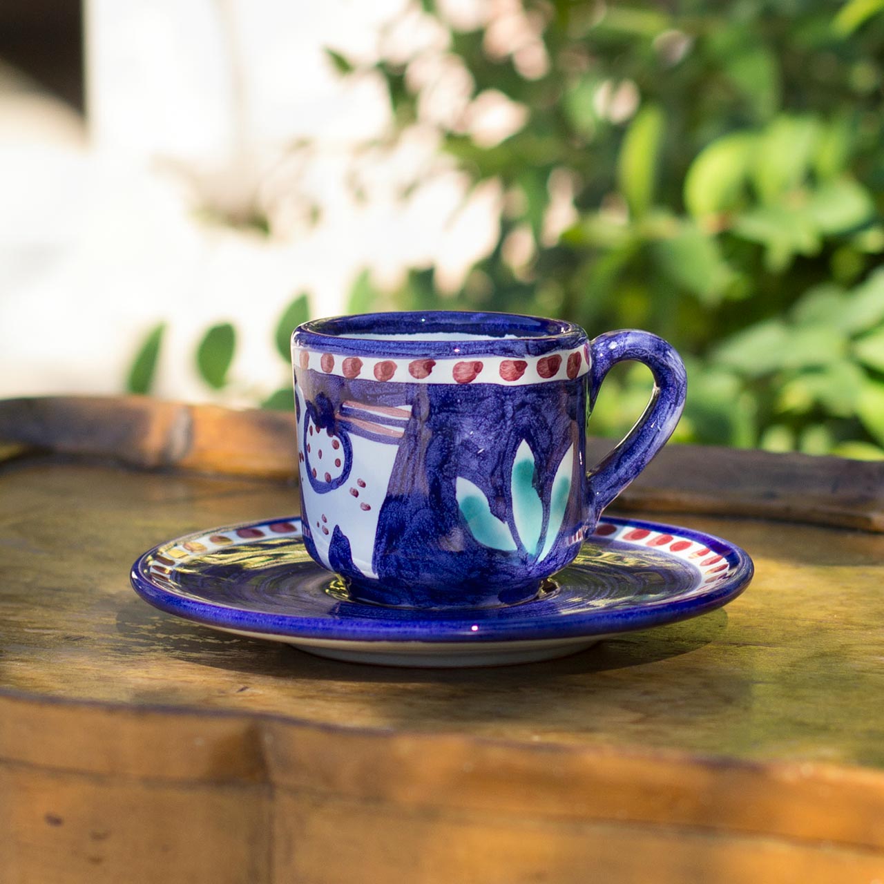 Hand-Decorated Vietri Ceramic Cup with Saucer