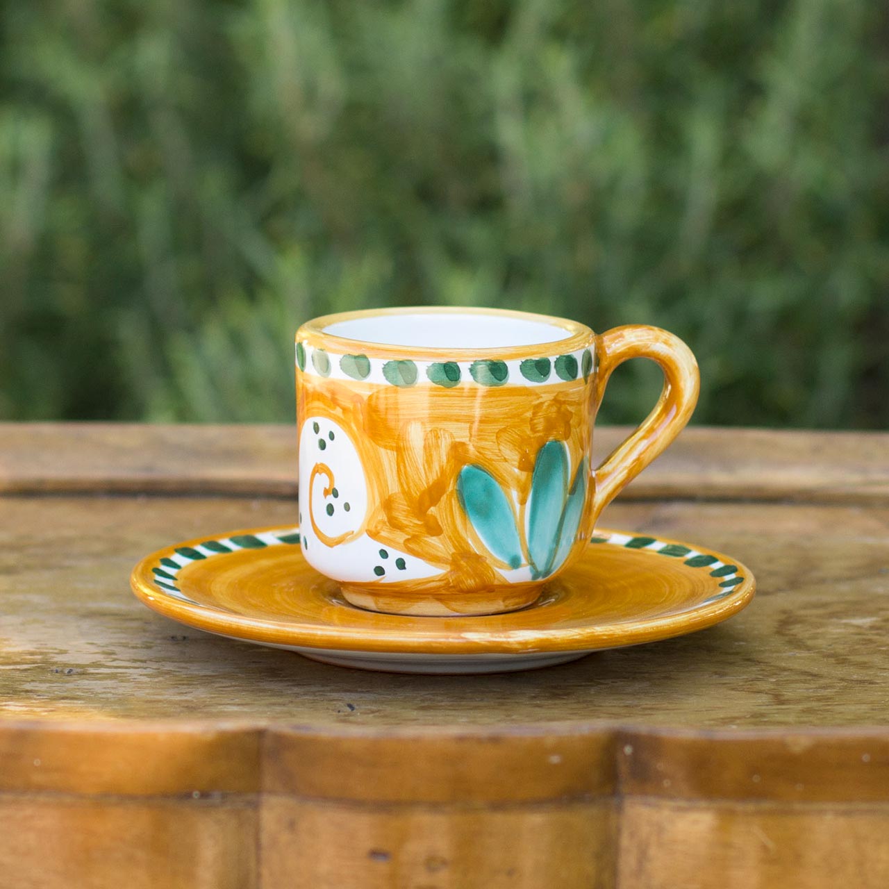 Hand-Decorated Vietri Ceramic Cup with Saucer