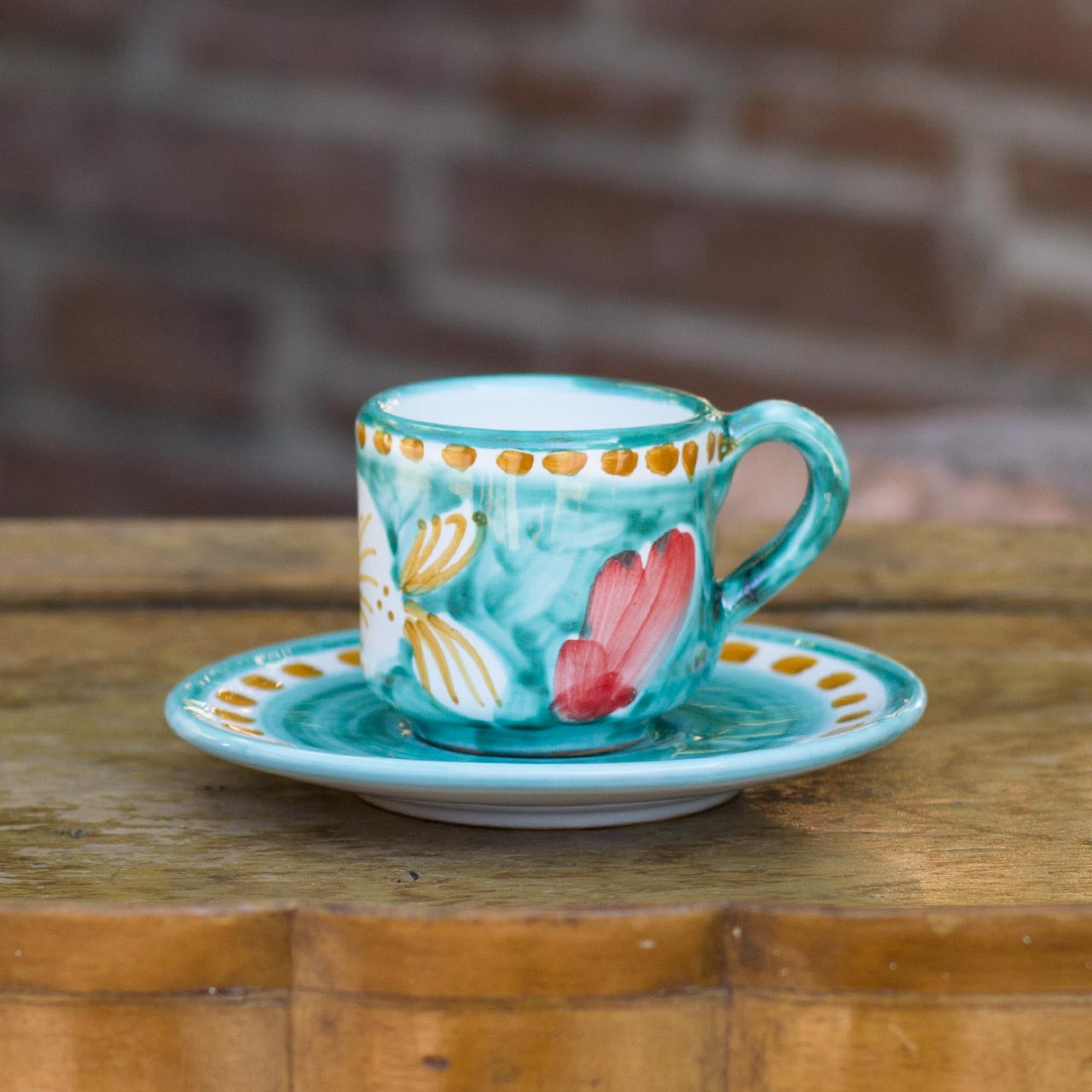 Hand-Decorated Vietri Ceramic Cup with Saucer
