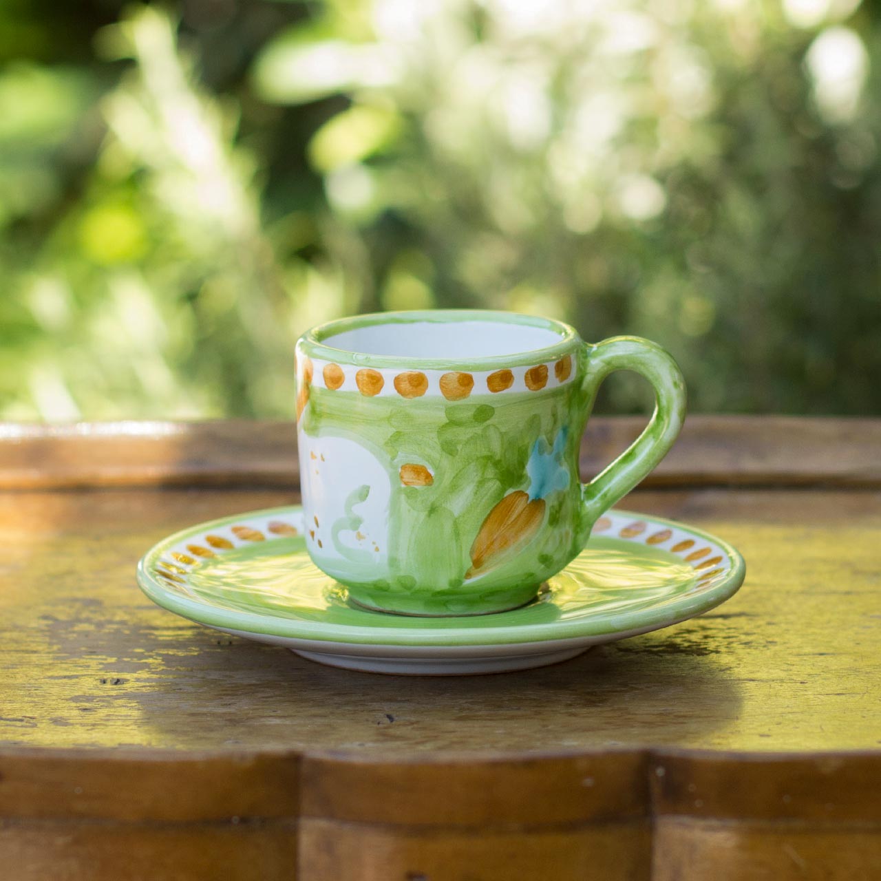 Hand-Decorated Vietri Ceramic Cup with Saucer