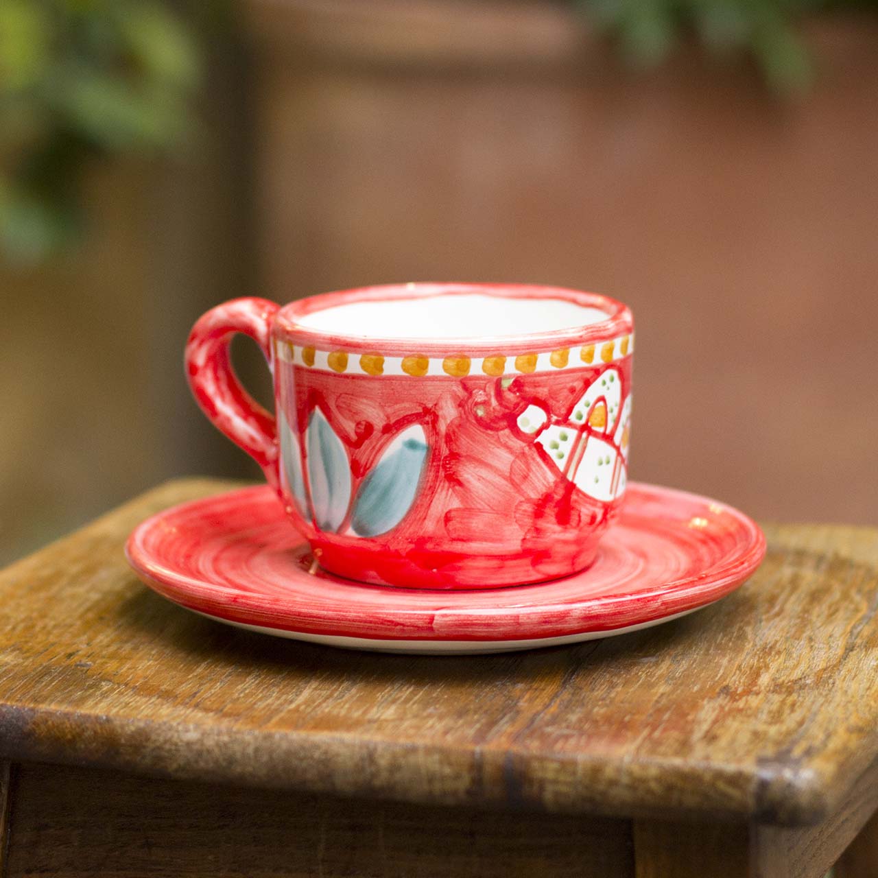 Hand-Decorated Vietri Ceramic Cup with Plate