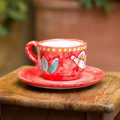 Hand-Decorated Vietri Ceramic Cup with Plate