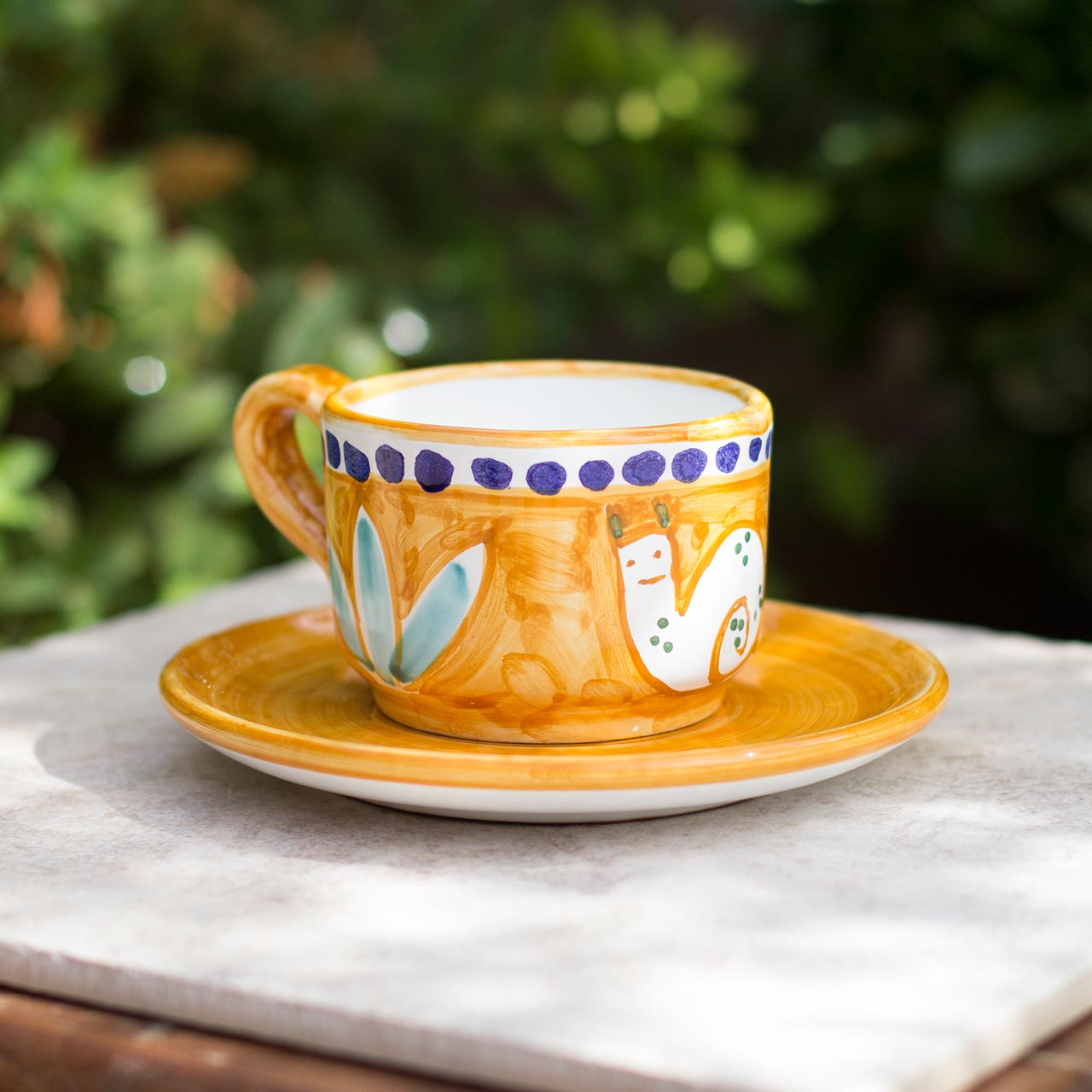 Hand-Decorated Vietri Ceramic Cup with Plate