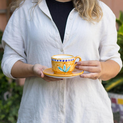 Hand-Decorated Vietri Ceramic Cup with Plate