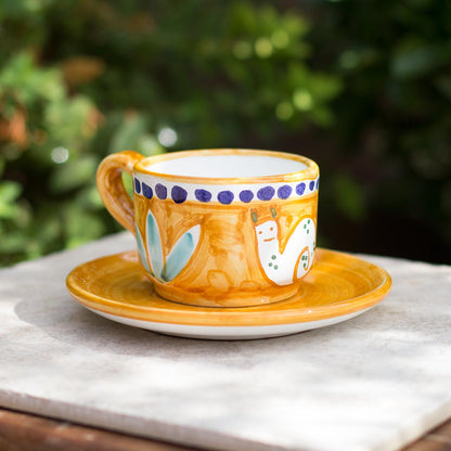 Tazza con Piatto in Ceramica Vietrese Decorati a Mano