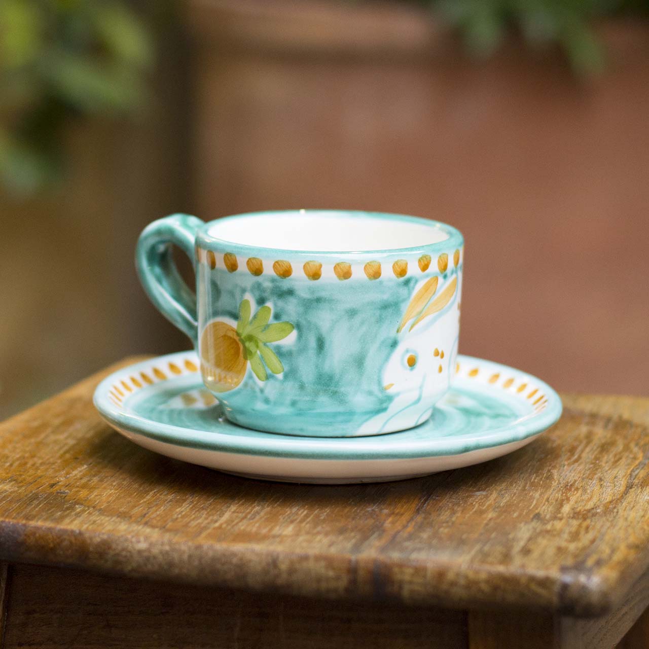 Hand-Decorated Vietri Ceramic Cup with Plate