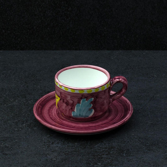 Tazza con Piatto in Ceramica Vietrese Decorati a Mano