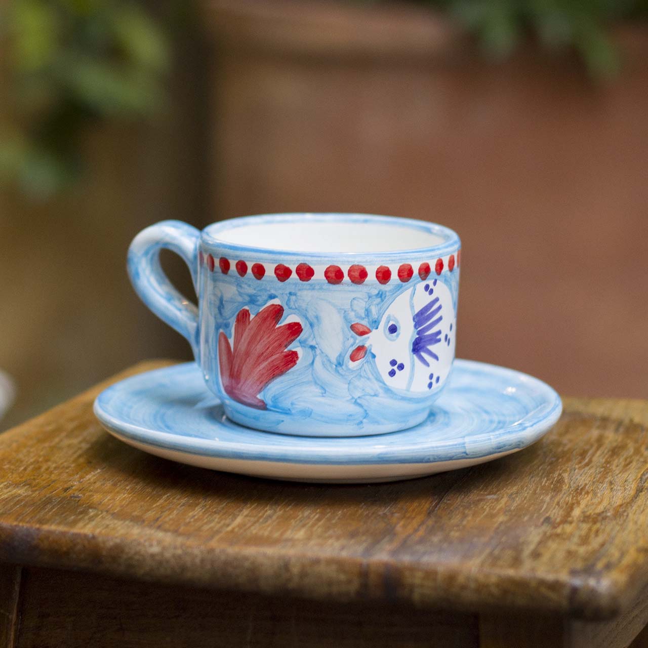 Hand-Decorated Vietri Ceramic Cup with Plate