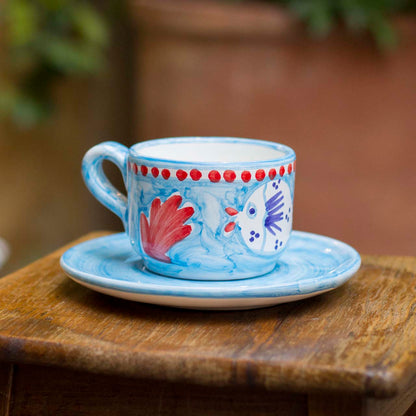 Hand-Decorated Vietri Ceramic Cup with Plate