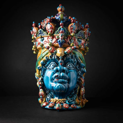 Sicilian Moor's Head in Hand-Sculpted and Glazed Ceramic - Imperial Queen - h. 45 cm